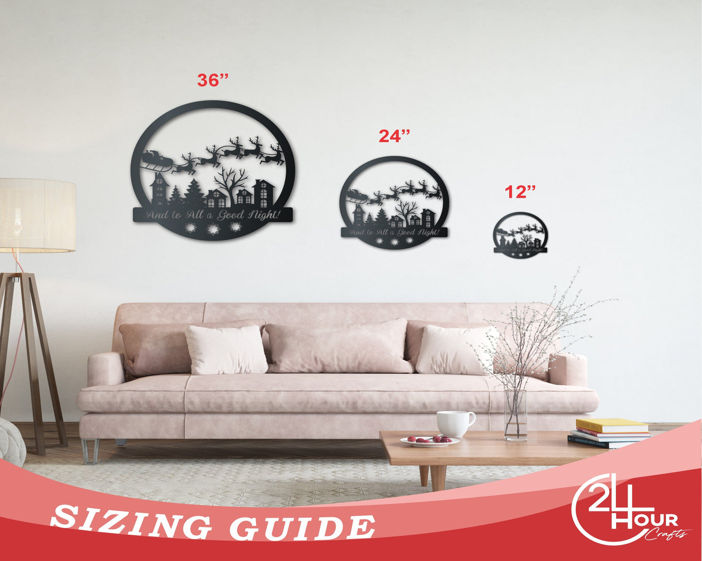 Custom Metal Christmas Night Santa's Sleigh Wall Art | Indoor Outdoor | Up to 36" | Over 20 Color Options