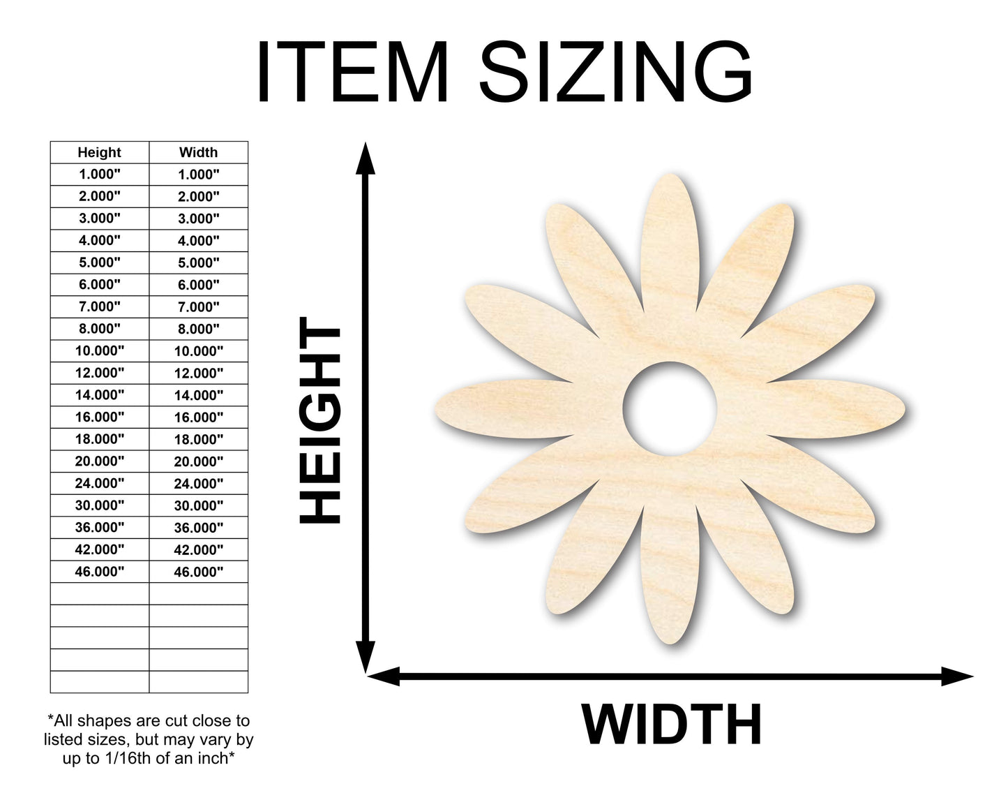 Unfinished Wood Daisy Shape | Flower | Craft Cutout | up to 46" DIY