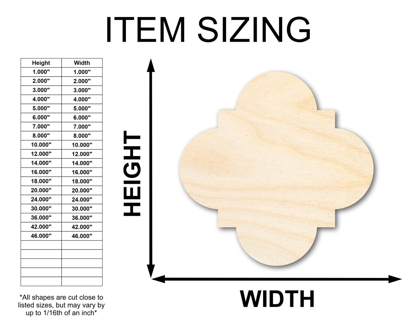 Unfinished Wood Quatrefoil Shape - Craft - up to 46" DIY