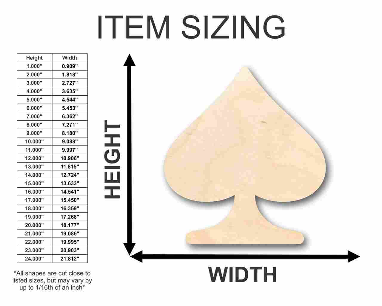 Unfinished Wood Spade Card Shape - Poker - Craft - up to 46" DIY