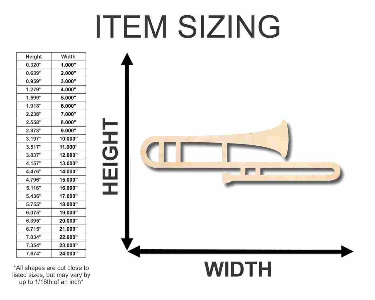 Unfinished Wood Trombone Shape - Music - Craft - up to 46" DIY