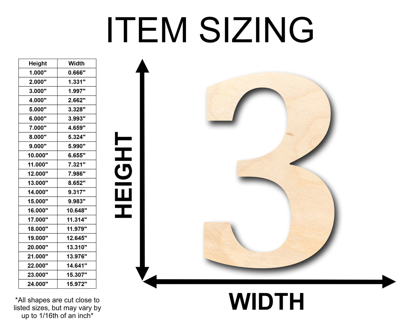 Unfinished Wood Cambria Number 3 Shape - Craft - up to 46" DIY