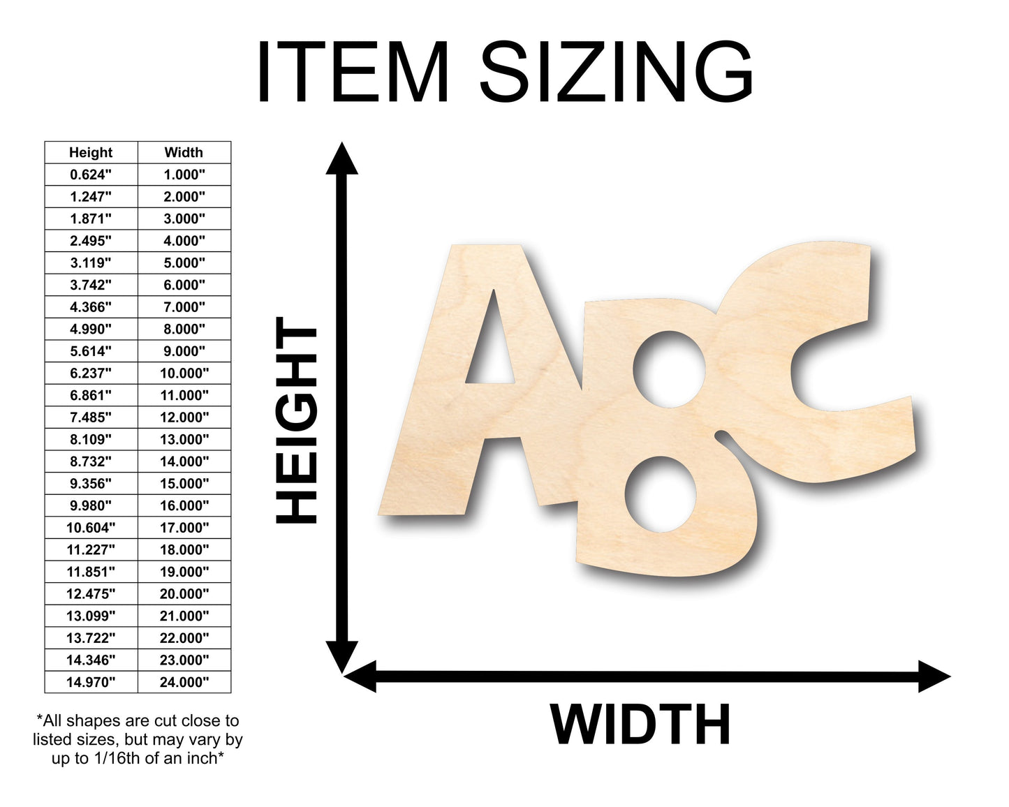 Unfinished Wood ABC Shape - Alphabet - Craft - up to 46" DIY