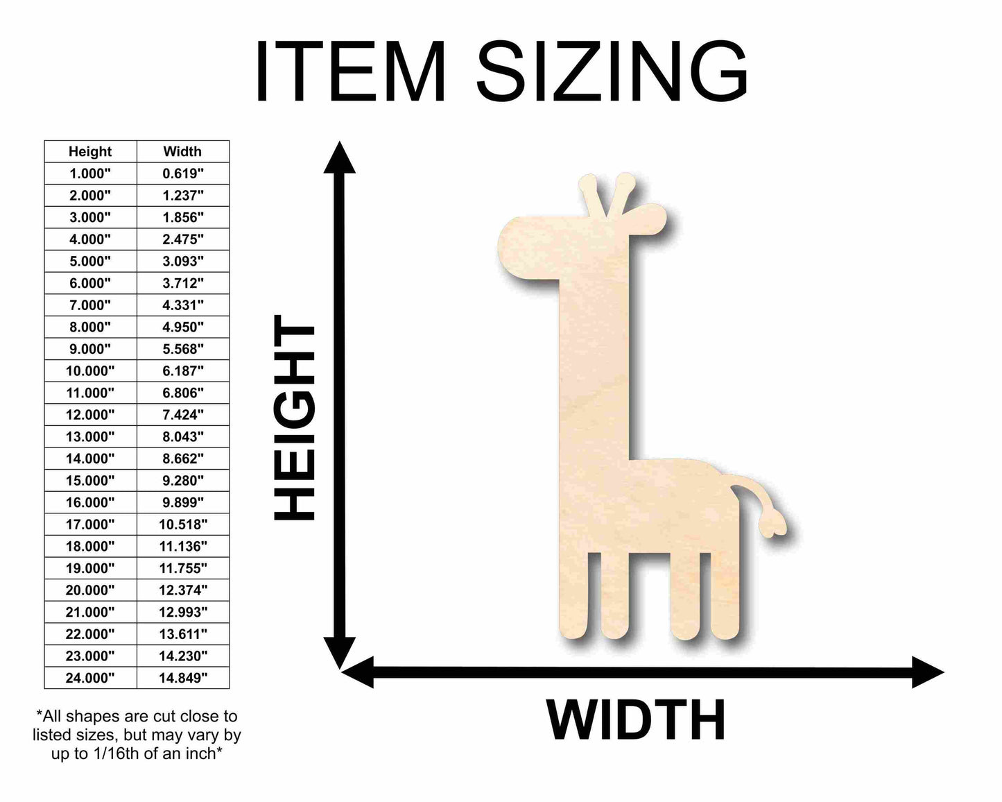 Unfinished Wood Cute Baby Giraffe Silhouette - Craft- up to 46" DIY