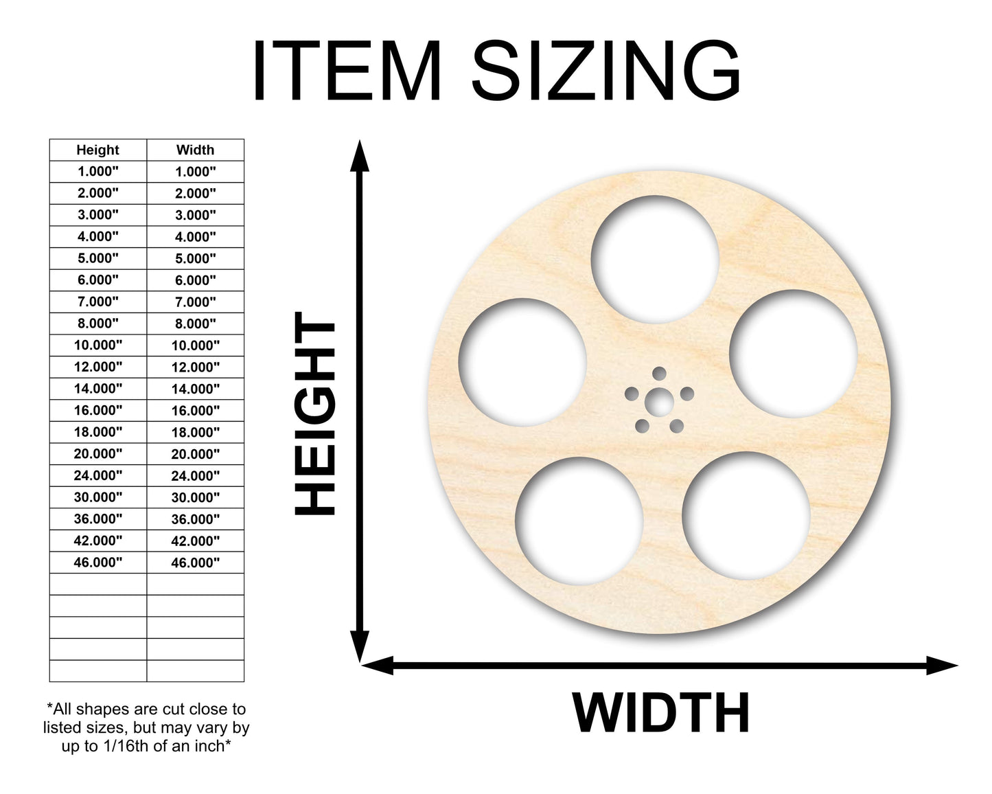 Unfinished Wood Film Reel Shape | Craft Cutout | up to 46" DIY