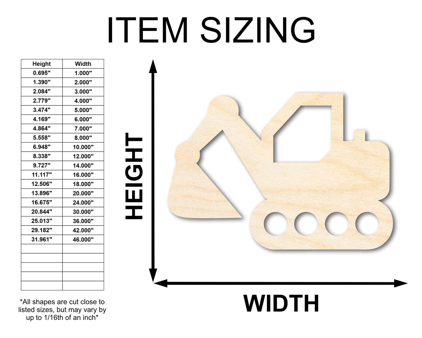 Unfinished Wood Toy Excavator Shape | Construction Vehicle Craft Cutout | up to 46" DIY