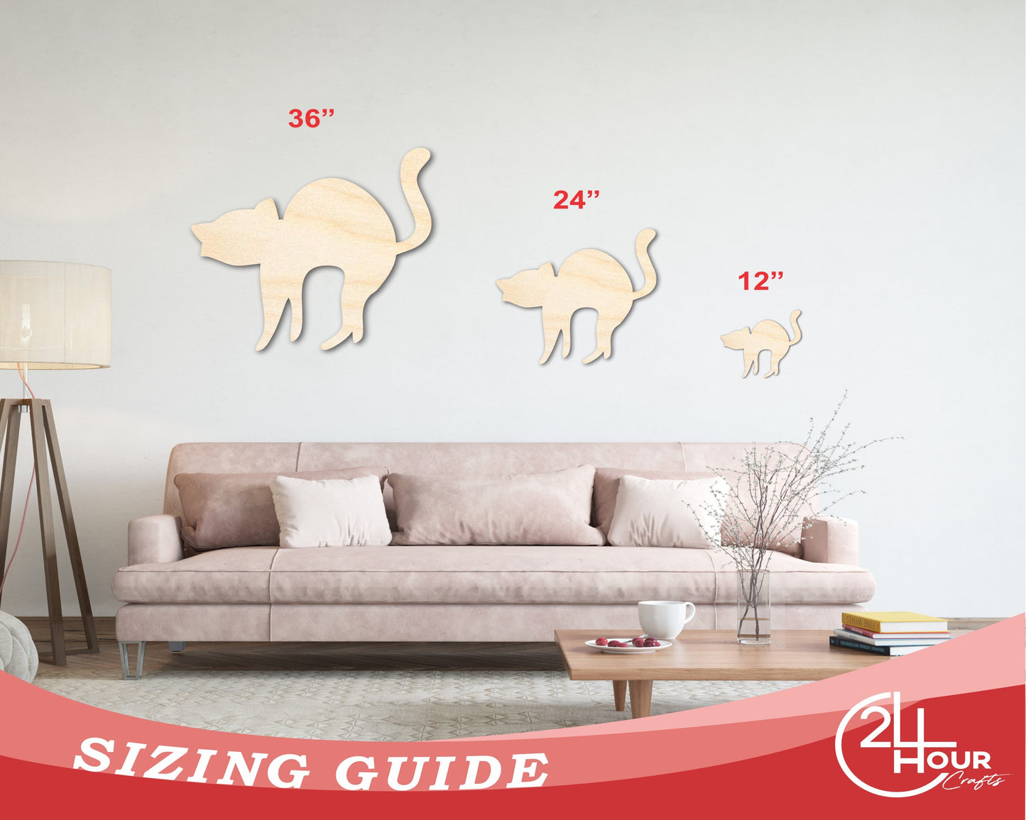 Unfinished Wood Arching Cat Shape - Craft - up to 46"