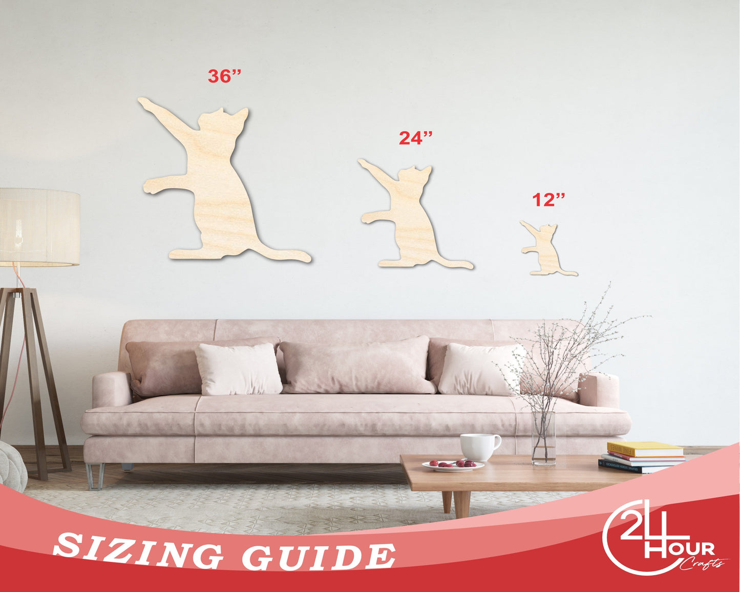 Unfinished Wood Playing Cat Shape - Craft - up to 46"