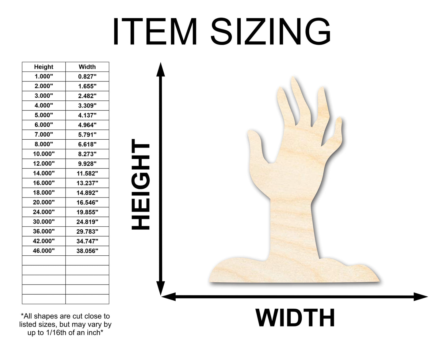 Unfinished Wood Zombie Hand Shape - Craft - up to 46"