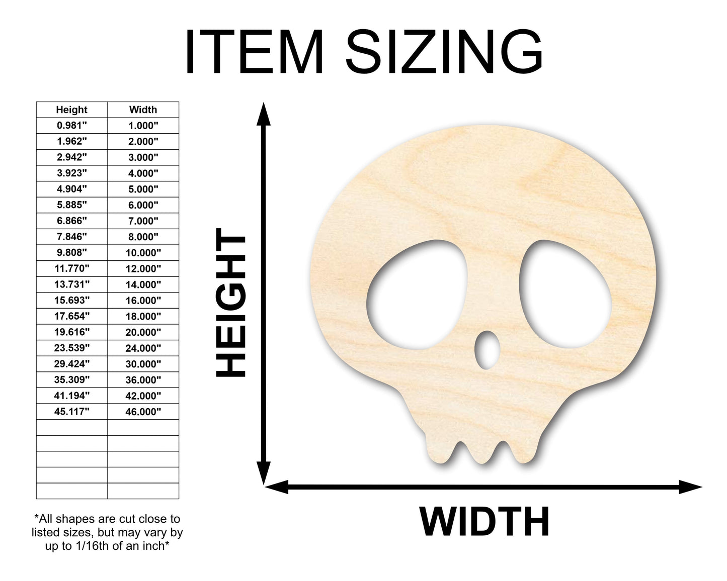 Unfinished Cute Skull Shape | Craft Cutout | up to 46" DIY