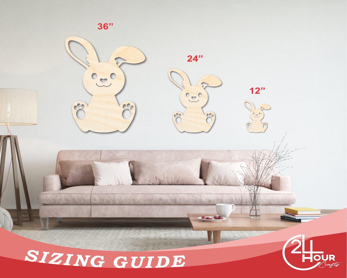 Unfinished Wood Cute Bunny Shape - Easter Spring Kids Craft - up to 46" DIY