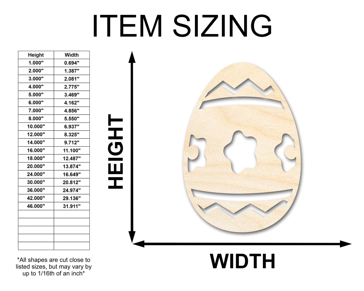 Unfinished Wood Striped Flower Egg Shape - Easter Craft - up to 46" DIY