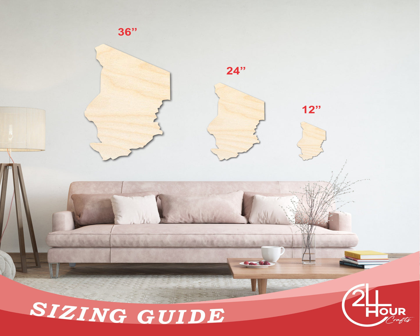 Unfinished Wood Chad Country Shape - North Central Africa Craft - up to 46" DIY
