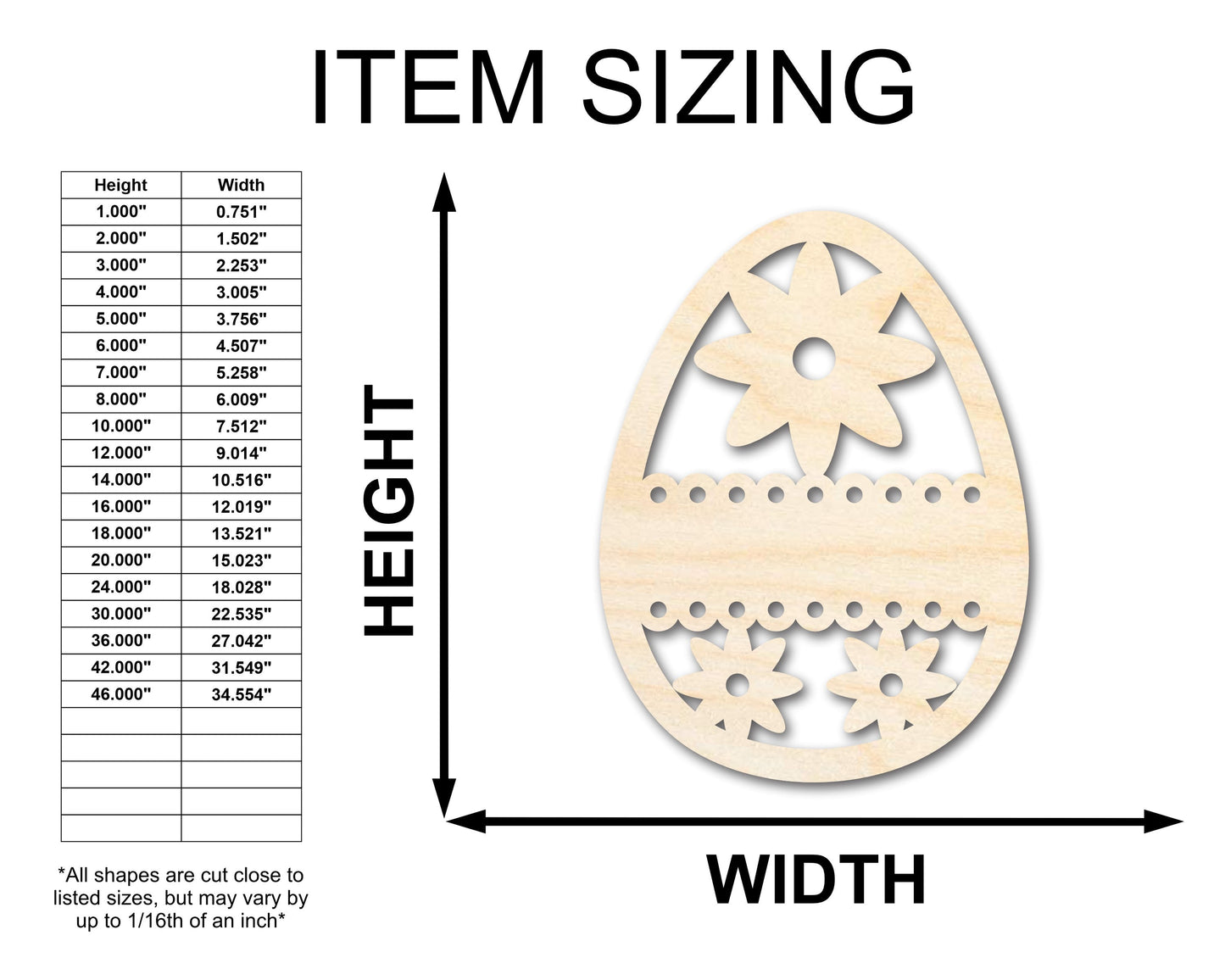Unfinished Wood Lace Flower Egg Shape - Easter Craft - up to 46" DIY