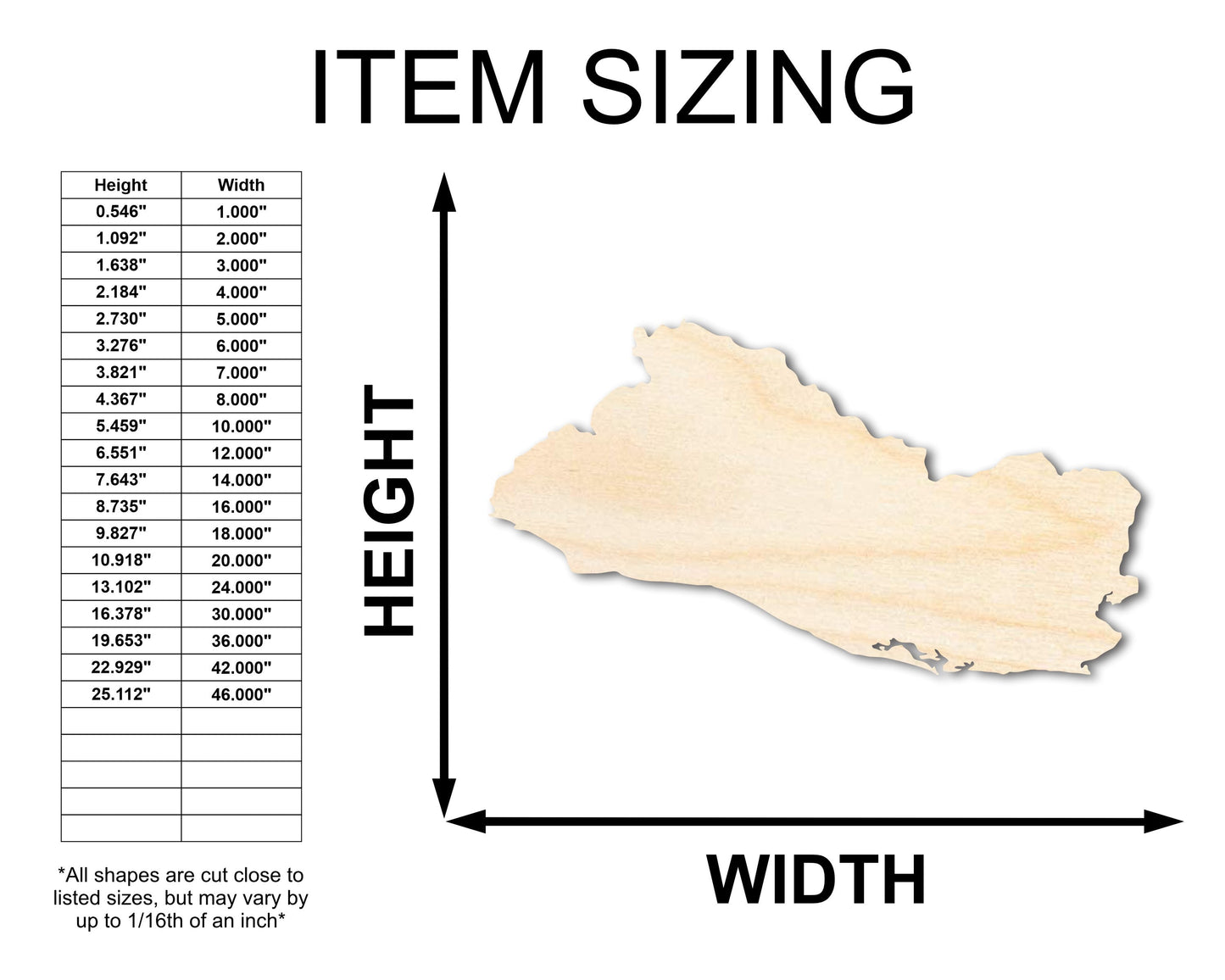 Unfinished Wood El Salvador Country Shape - Central American Craft - up to 46" DIY