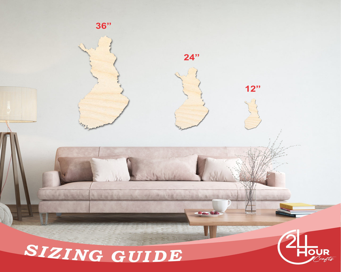 Unfinished Wood Finland Country Shape - Scandinavian Craft - up to 46" DIY
