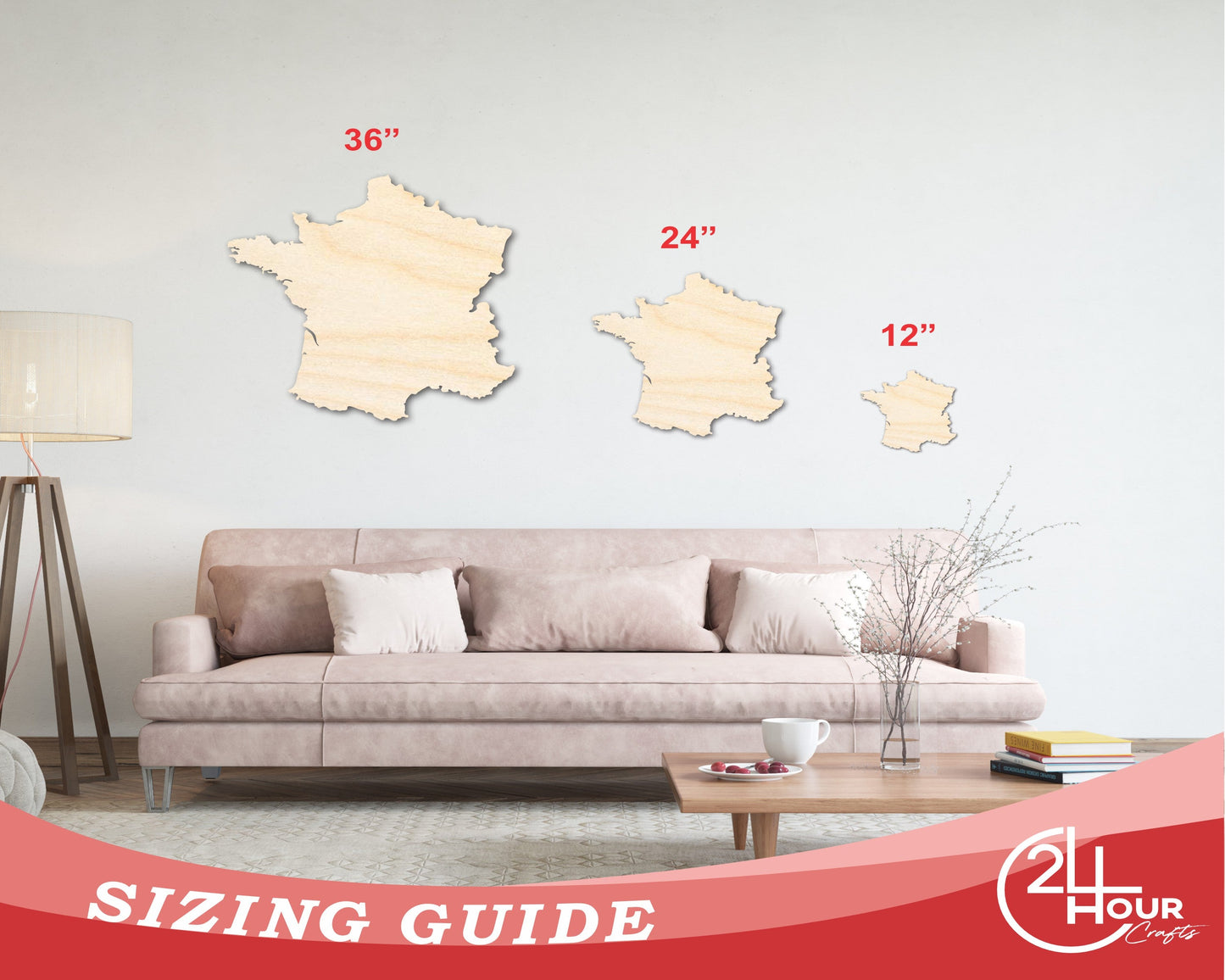 Unfinished Wood France Country Shape - European Craft - up to 46" DIY