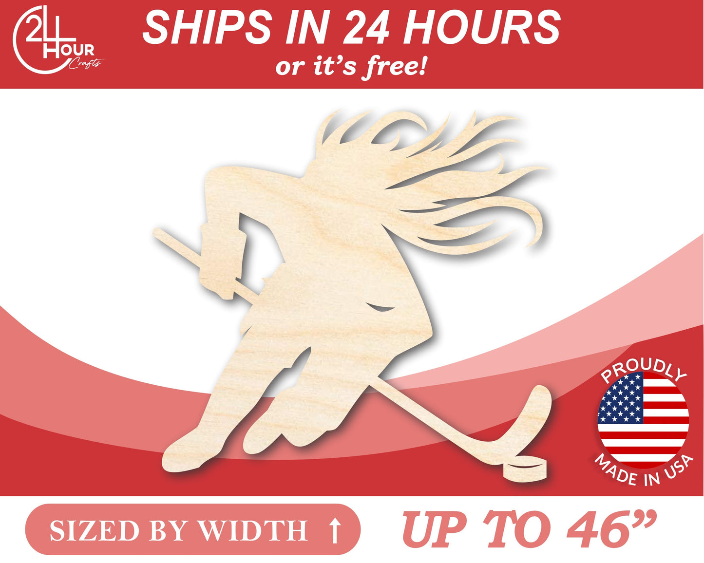 Unfinished Wood Hockey Player Female Shape | DIY Craft Cutout | up to 46" DIY