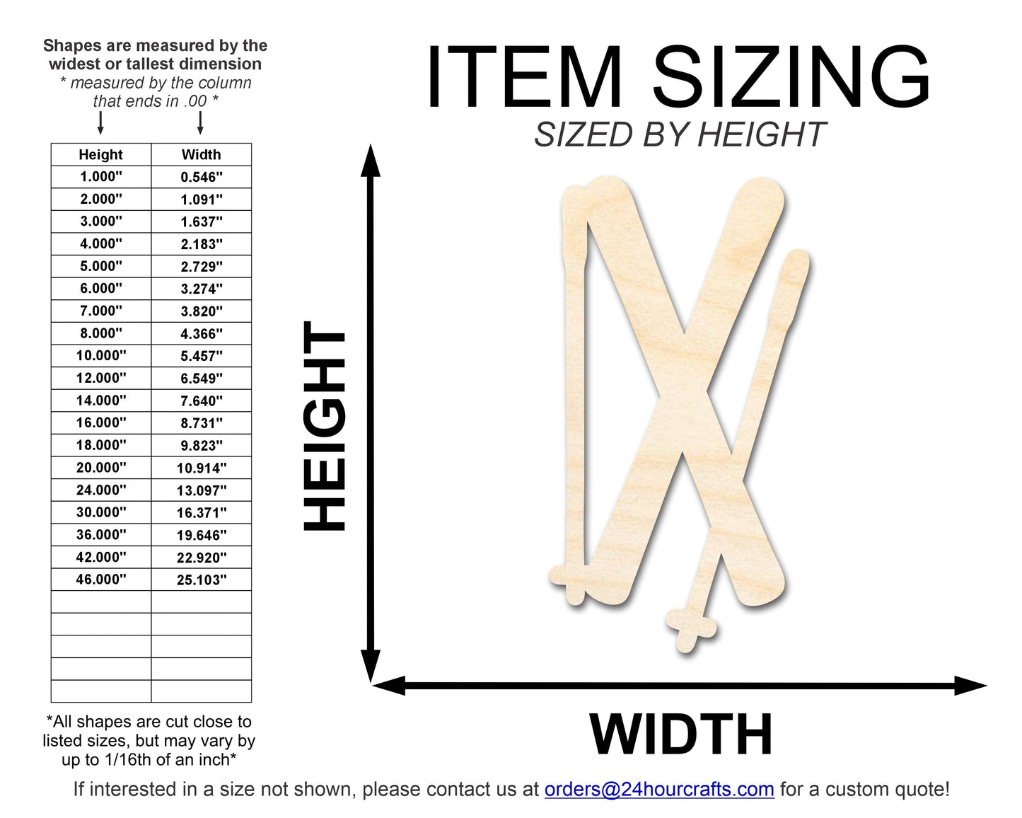 Unfinished Wood Crossed Skis Shape | DIY Craft Cutout | up to 46" DIY