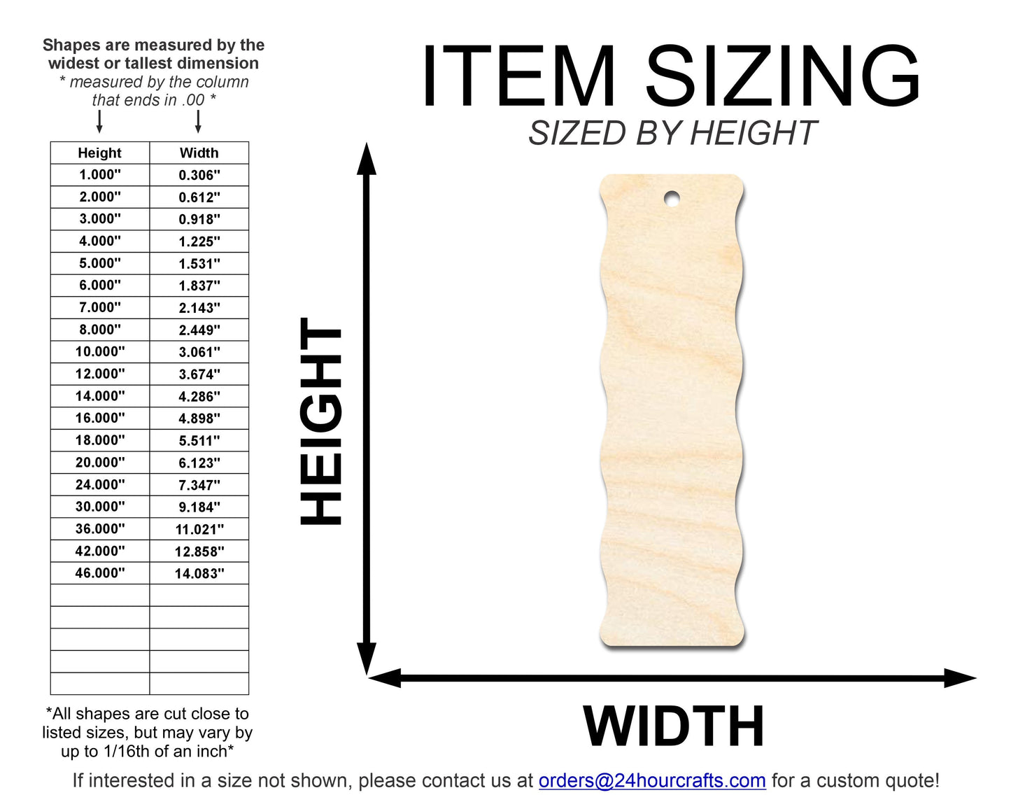 Unfinished Wood Wavy Side Bookmark Shape | DIY Craft Cutout | up to 12" DIY