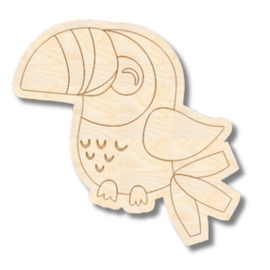 Unfinished Wood Etched Tucan Shape | Paint By Line Crafts | up to 30" DIY