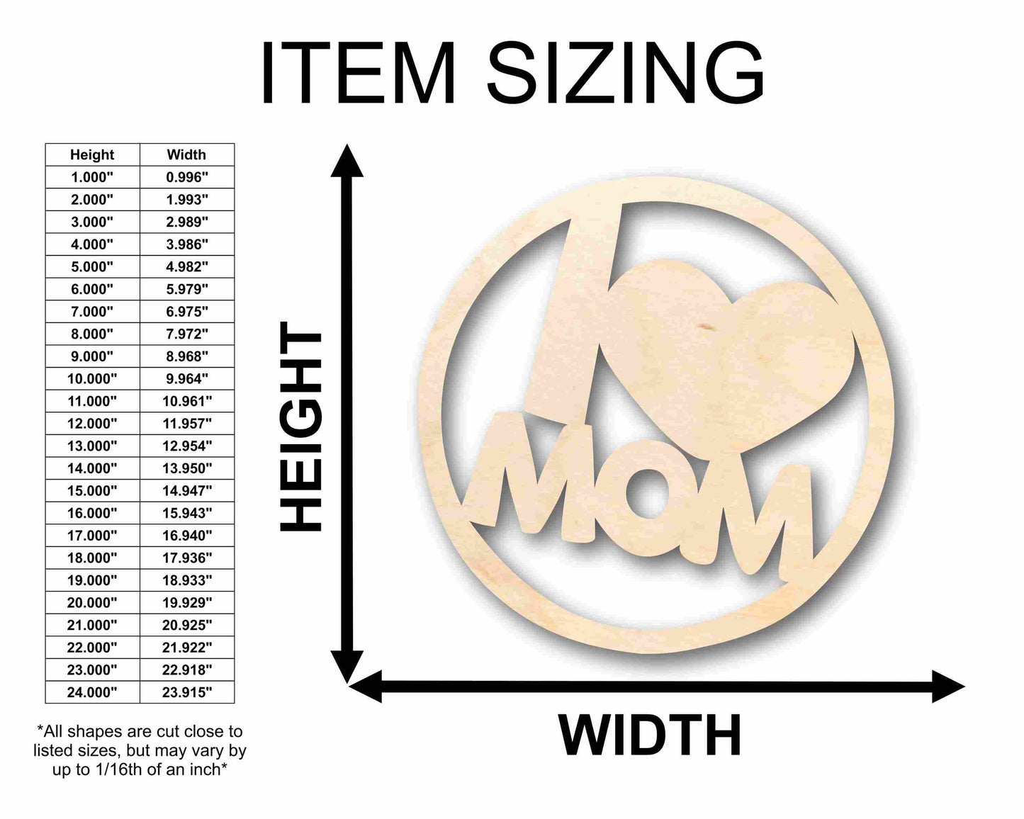 Mother's Day Craft Unfinished Wood Cutout "I Heart Mom" Round Circle DIY handmade Gift