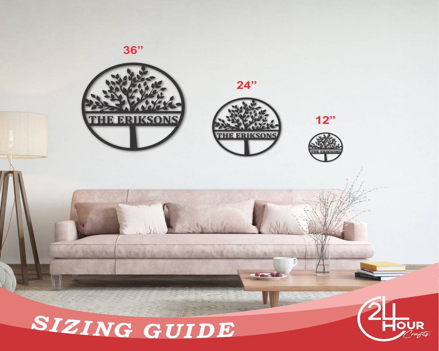Custom Metal Split Tree Monogram | Personalized Family Name Wall Art | Indoor Outdoor | Up to 46" | Over 20 Color Options |