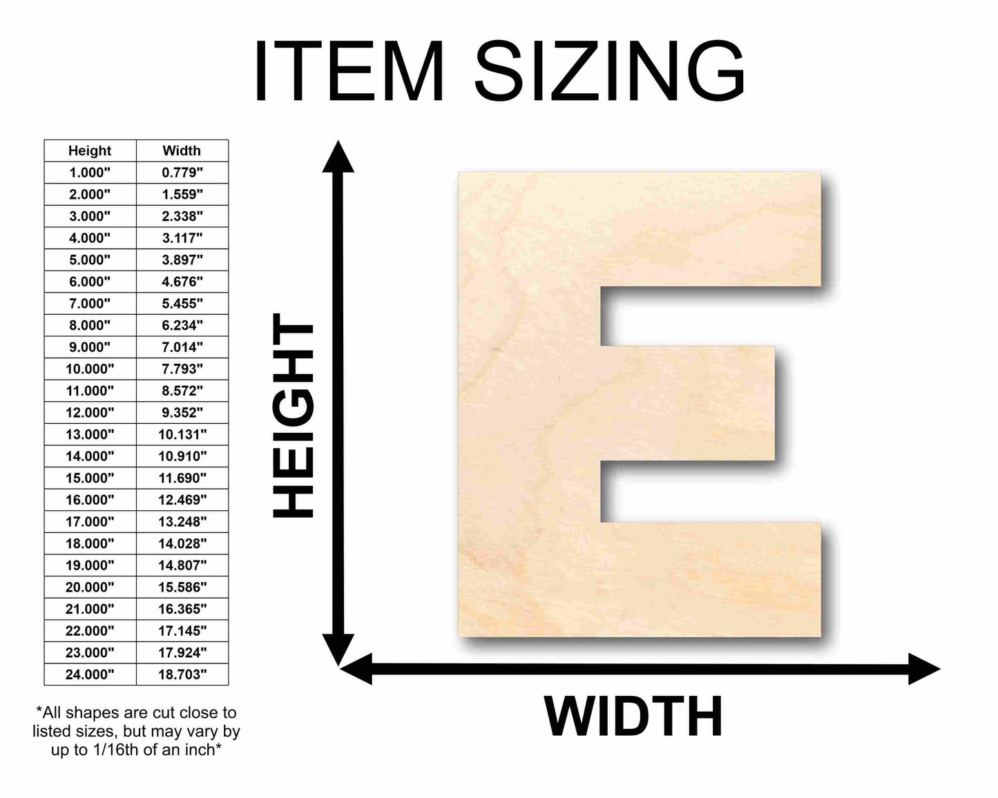 Unfinished Wood Block Letter E - Craft - up to 46" DIY