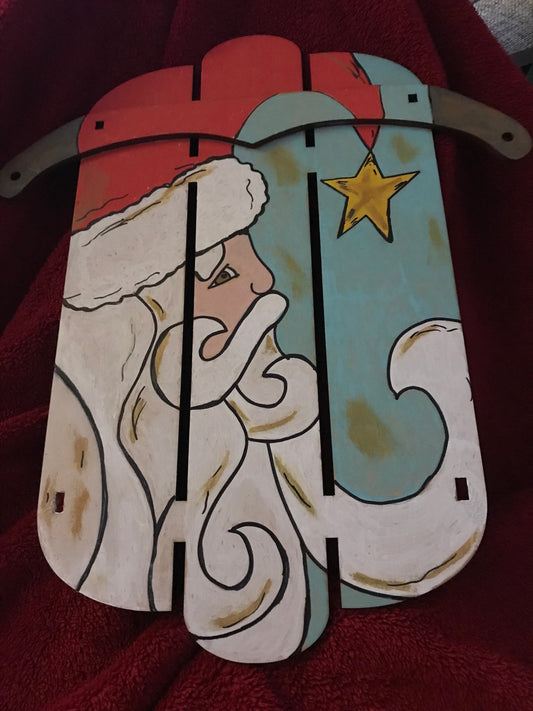 Vintage Santa 18” Wooden Sled Sign