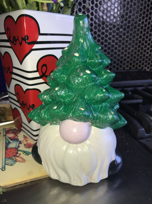 Ceramic Christmas Tree Gnome Lantern - 8H x 5W