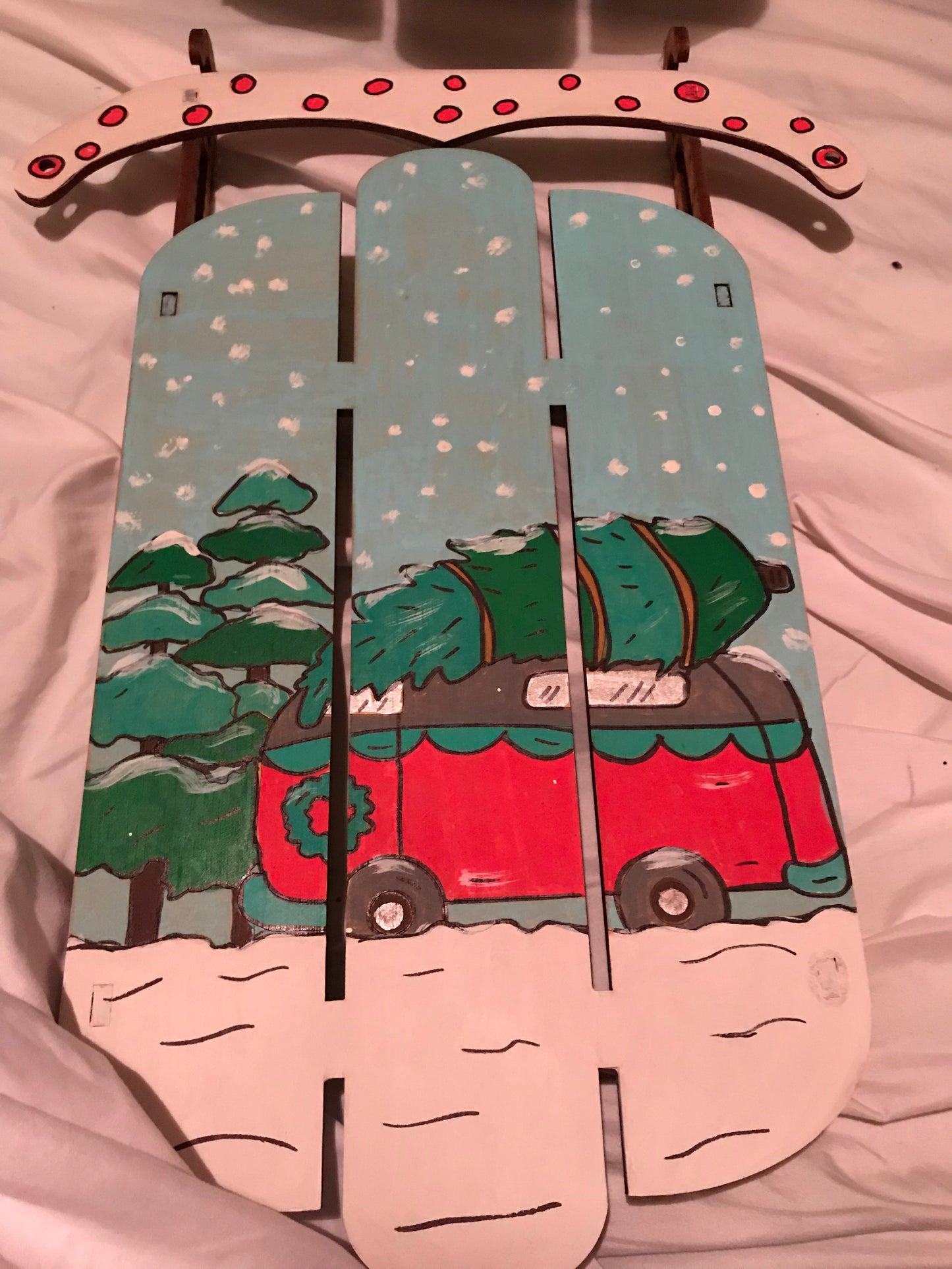 Christmas Van Wooden Sled Sign