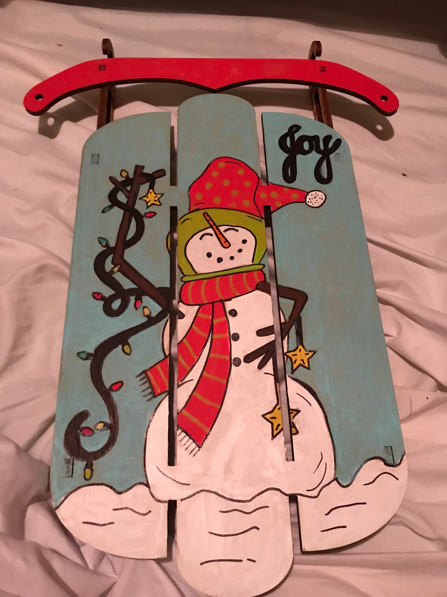 Joyful Snowman Wooden Sled Sign